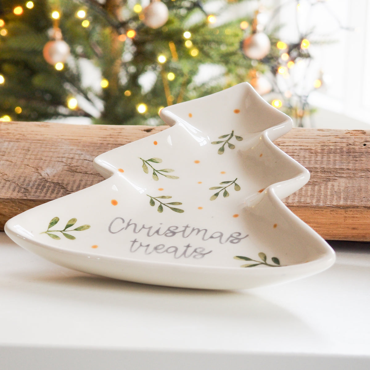 Hand Painted Christmas Treats Tree Dish