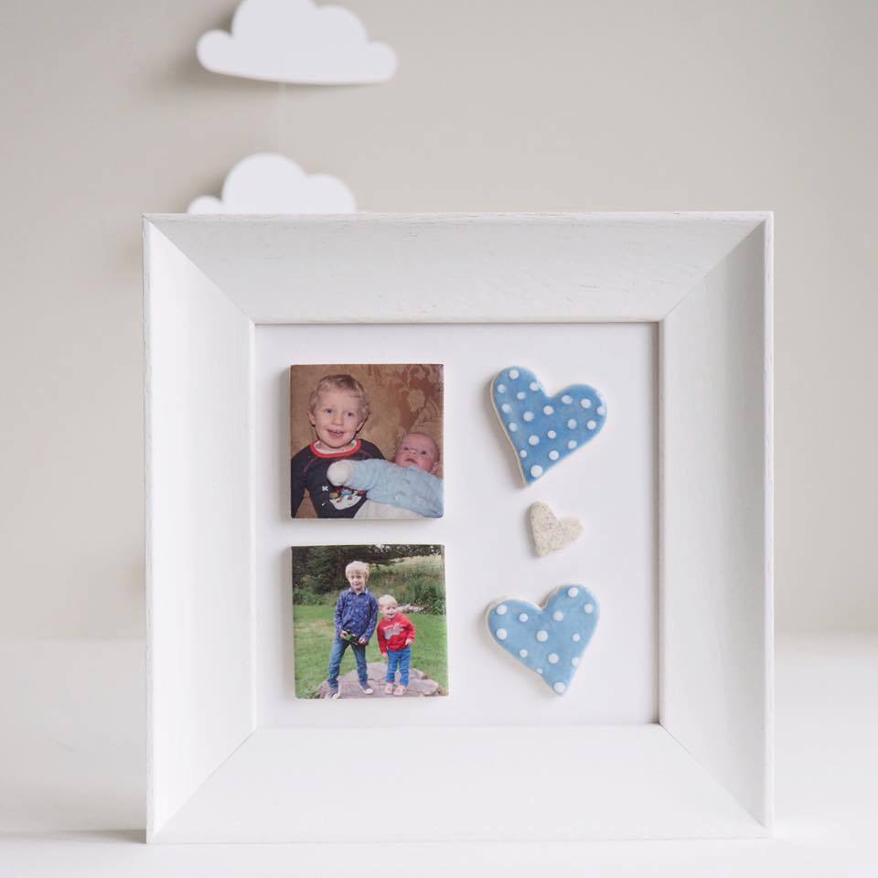 Glazed Polkadot Heart Ceramic Tile Photo Frame