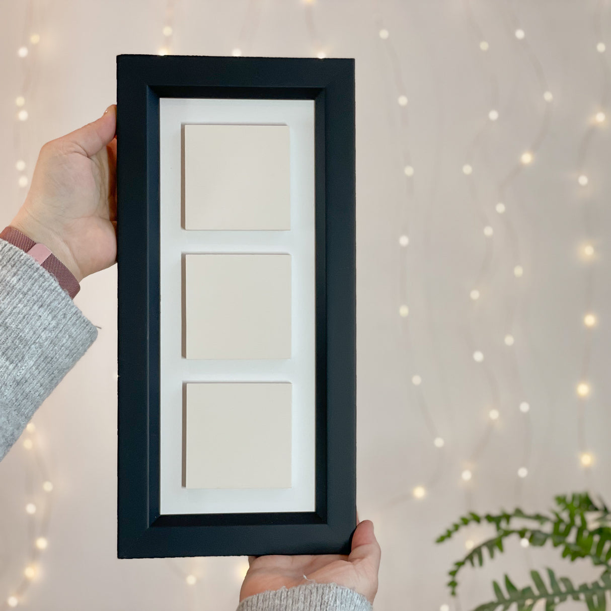 three ceramic photo tile frame | black linear