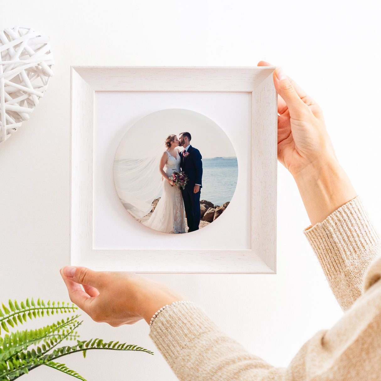 wedding day circular supersized ceramic photo tile frame | soft curve