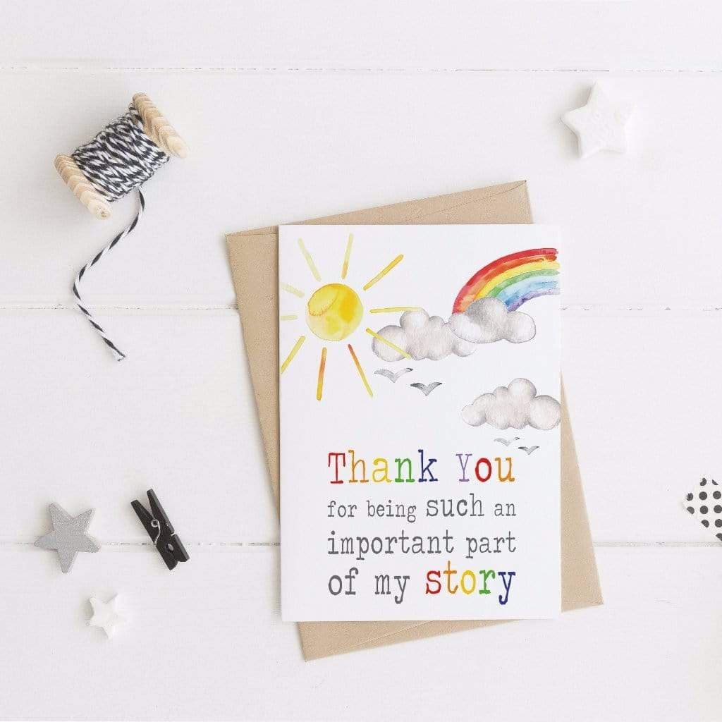 thank you rainbow my story card, teacher, pre school, nursery, nhs, appreciation, typography card, colourful, with love