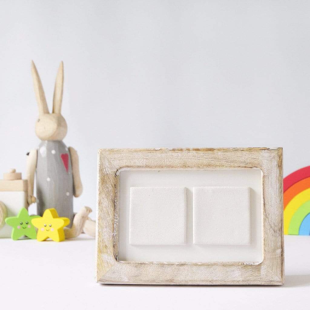 two ceramic tile photo frame / white-washed wood
