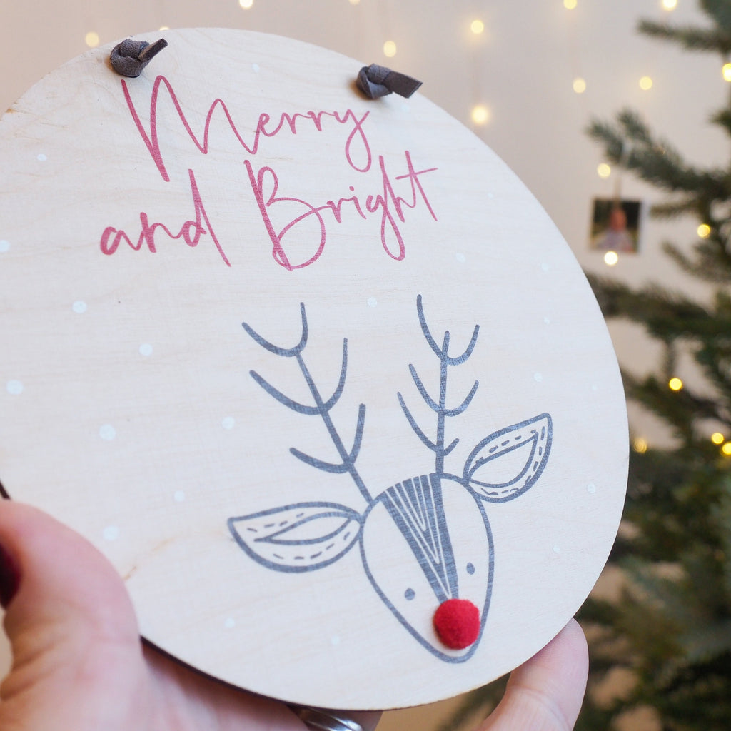 merry & bright reindeer hanging