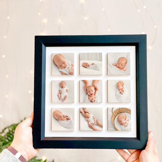 nine ceramic photo tile frame | black linear