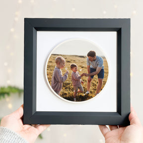 circular ceramic photo tile frame for him | black linear