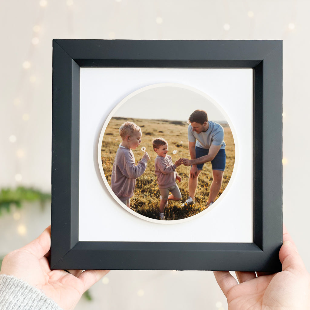circular ceramic photo tile frame for him | black linear