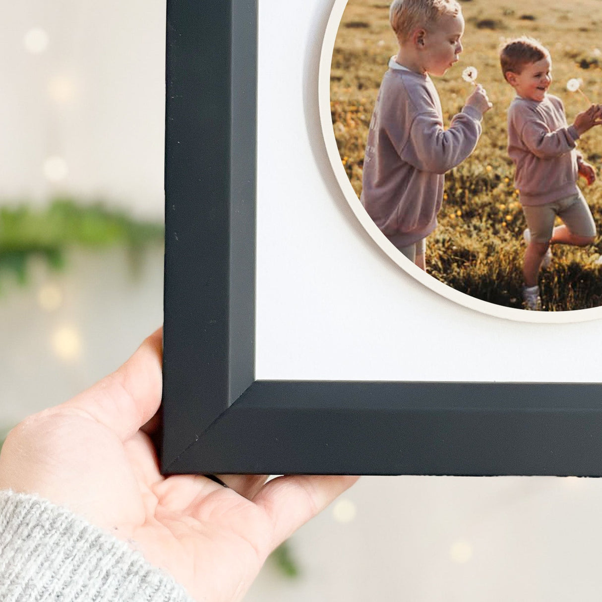 circular ceramic photo tile frame for him | black linear