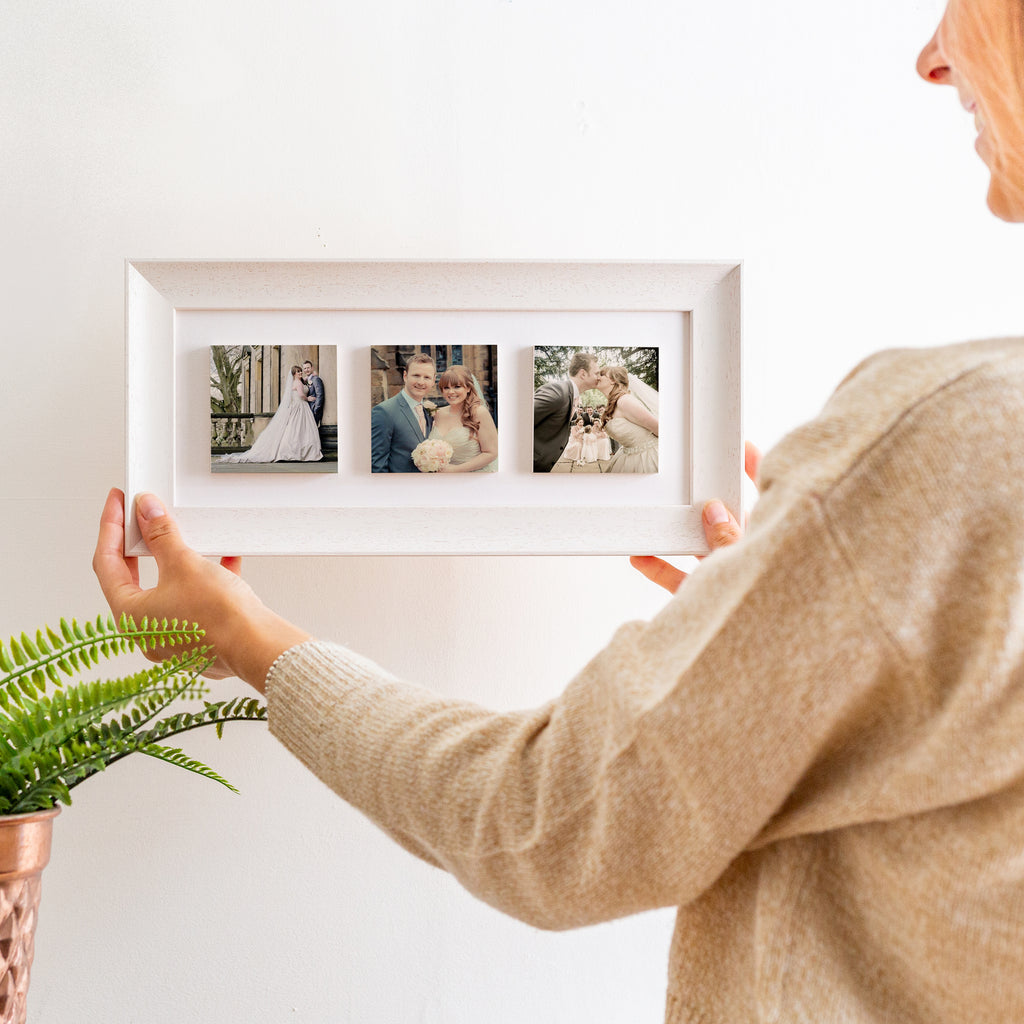 wedding three ceramic photo tile frame | soft curve wood