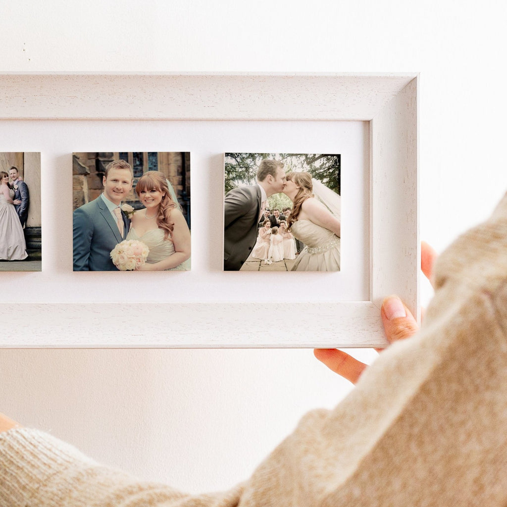 wedding three ceramic photo tile frame | soft curve wood