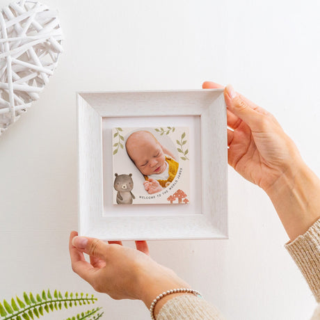ceramic bear welcome to the world photo tile frame | soft curve