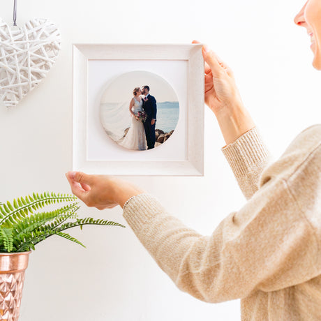 wedding day circular supersized ceramic photo tile frame | soft curve