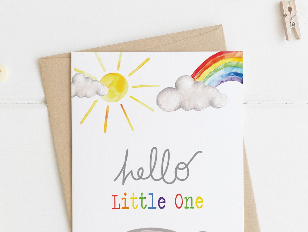new baby card, new parents card, baby shower card, modern card, baby boy, baby girl, baby card, bear card, rainbow card, watercolour card