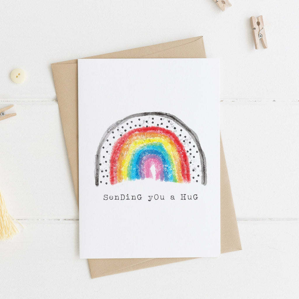 rainbow sending a hug card, teacher, pre school, nursery, nhs, appreciation, typography card, colourful, with love, thinking of you
