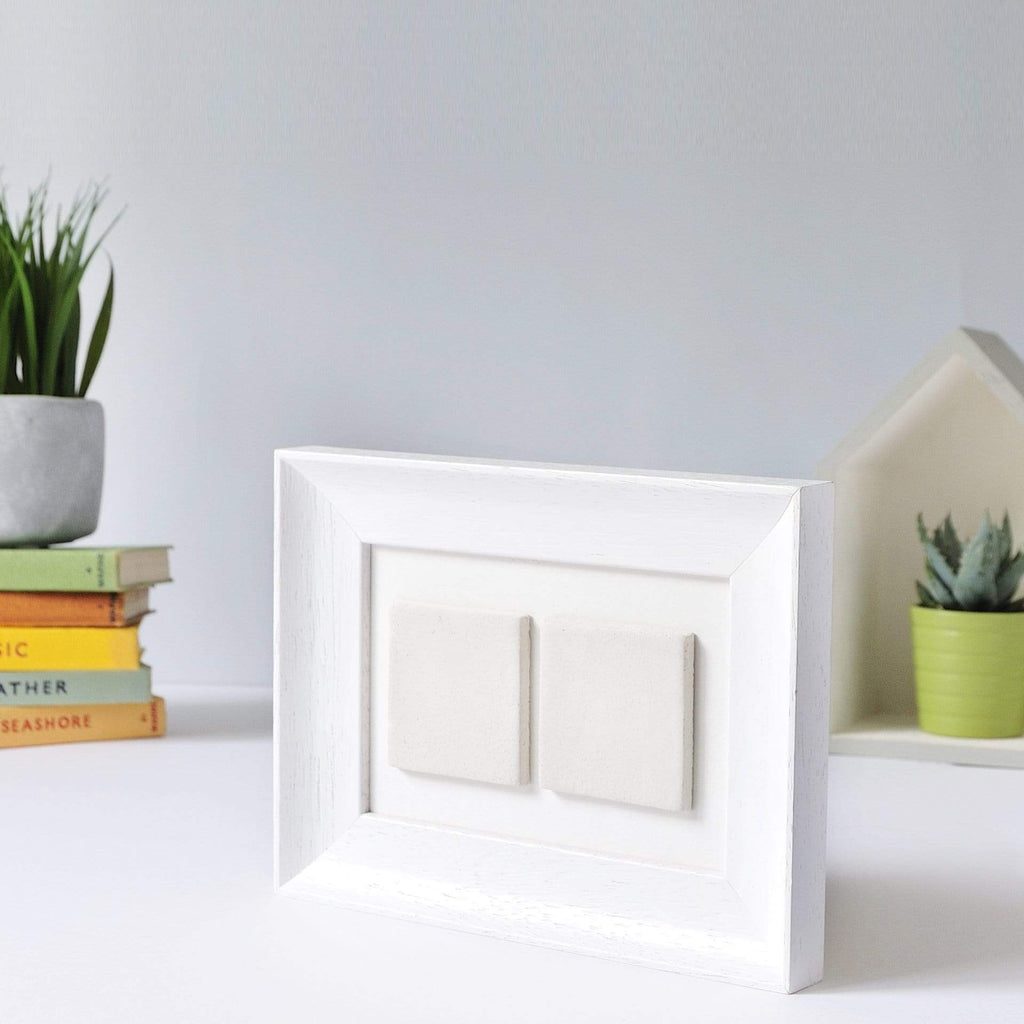 two ceramic tile photo frame / white soft curve