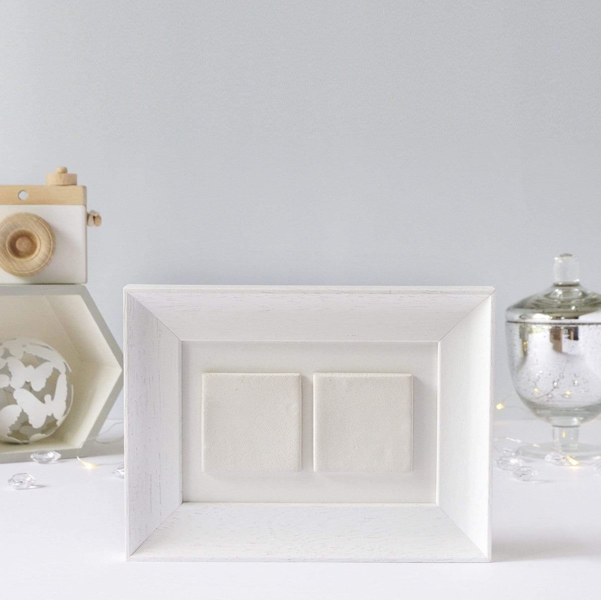 two ceramic tile photo frame / white soft curve