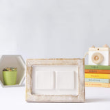 two ceramic tile photo frame / white-washed wood