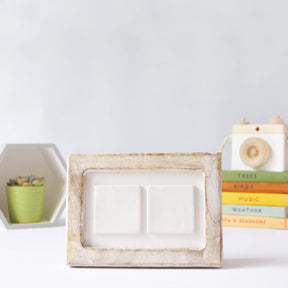 two ceramic tile photo frame / white-washed wood