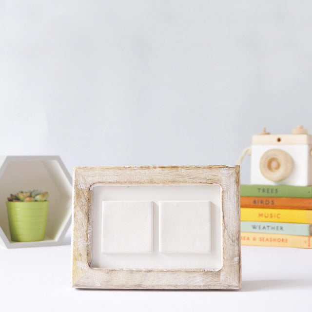 two ceramic tile photo frame / white-washed wood