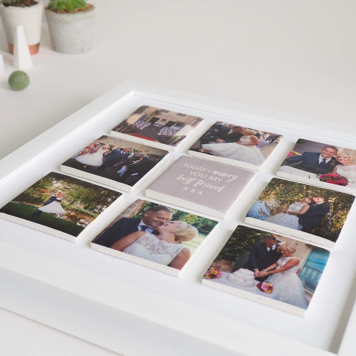 personalised wedding large nine ceramic tile photo frame