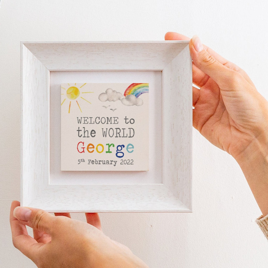 personalised welcome to the world ceramic tile frame